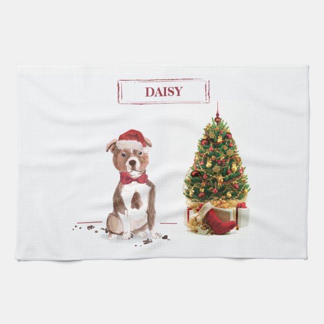 Staffordshire Bull Terrier Funny Christmas Dog Tea Towel (Horizontal)