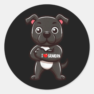 Staffordshire Bull Terrier I Love Grandpa Funny Do Classic Round Sticker