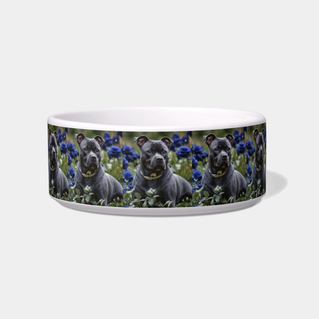 Staffordshire Bull Terrier In Blue Rose Garden,  Bowl (Front)