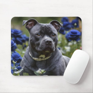 Staffordshire Bull Terrier In Blue Rose Garden, Mouse Pad