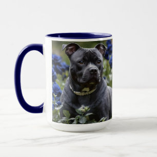 Staffordshire Bull Terrier In Blue Rose Garden, Mug