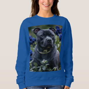 Staffordshire Bull Terrier In Blue Rose Garden, Sweatshirt