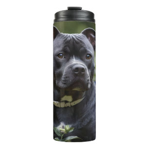 Staffordshire Bull Terrier In Blue Rose Garden, Thermal Tumbler