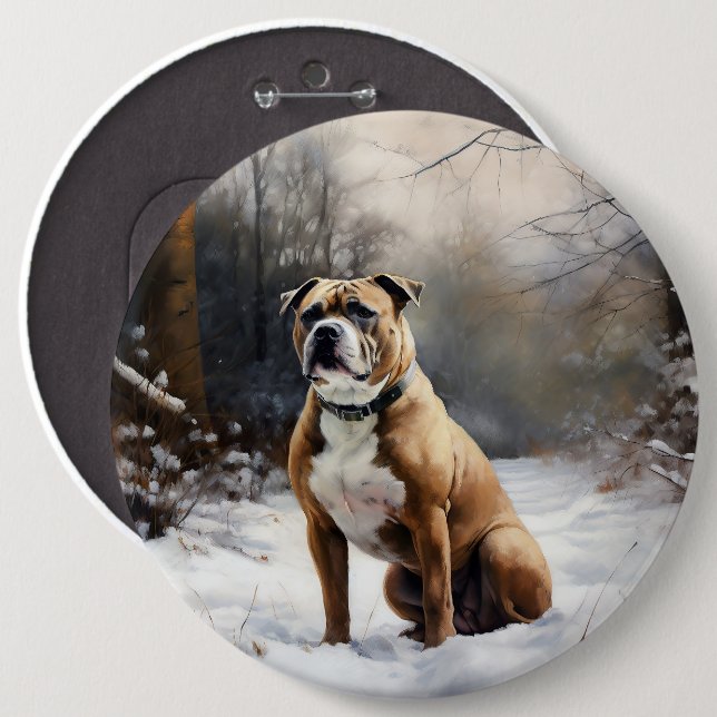 Staffordshire Bull Terrier Let It Snow Christmas 6 Cm Round Badge (Front & Back)