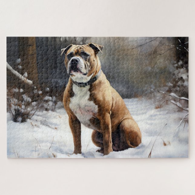 Staffordshire Bull Terrier Let It Snow Christmas Jigsaw Puzzle (Horizontal)