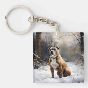 Staffordshire Bull Terrier Let It Snow Christmas Key Ring