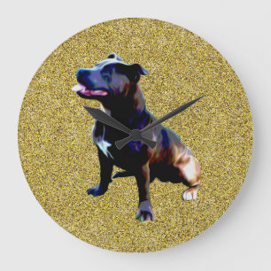 Staffordshire Bull Terrier On Gold, Large Clock