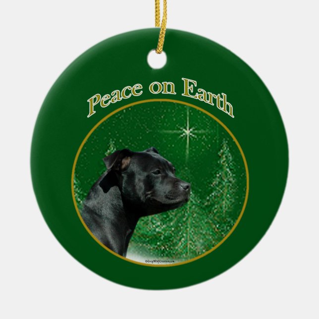 Staffordshire Bull Terrier Peace Ceramic Tree Decoration (Front)