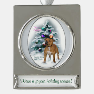 Staffordshire Bull Terrier Personalised Christmas Silver Plated Banner Ornament