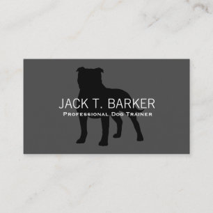 Staffordshire Bull Terrier Silhouette on Grey Business Card
