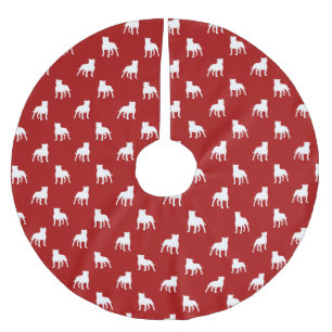 Staffordshire Bull Terrier Silhouettes Pattern Red Brushed Polyester Tree Skirt