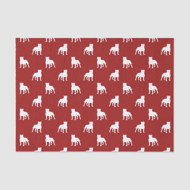 Staffordshire Bull Terrier Silhouettes Pattern Red Tissue Paper (Front)
