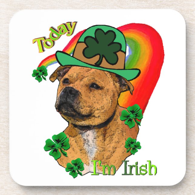 Staffordshire Bull Terrier St Patricks Coaster (Front)