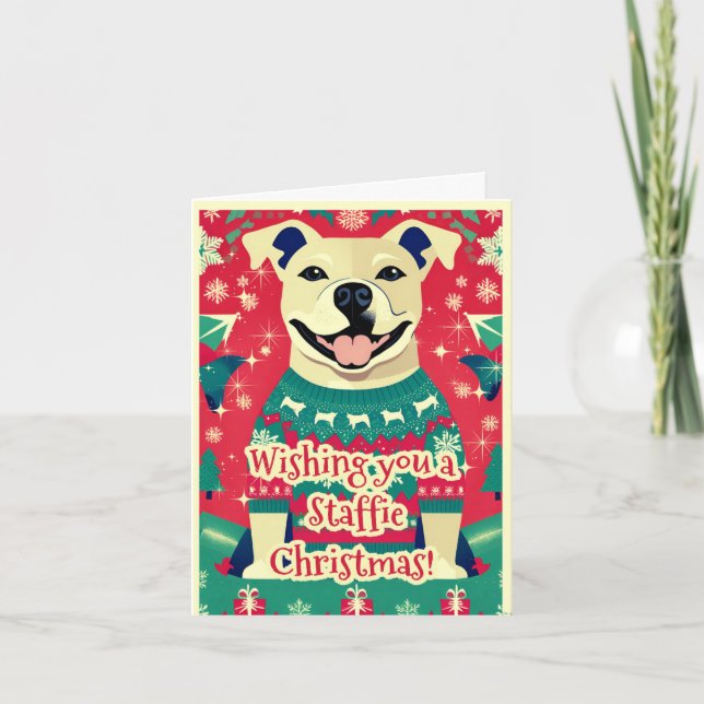 Staffordshire Bull Terrier Staffie Festive Funny  Holiday Card (Front)