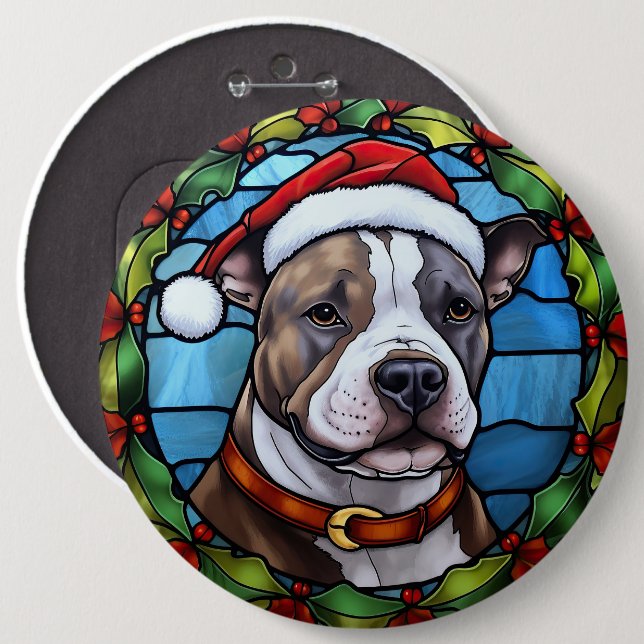 Staffordshire Bull Terrier Stained Glass Christmas 6 Cm Round Badge (Front & Back)