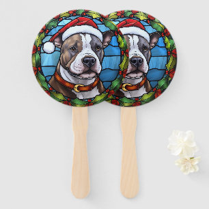 Staffordshire Bull Terrier Stained Glass Christmas Hand Fan