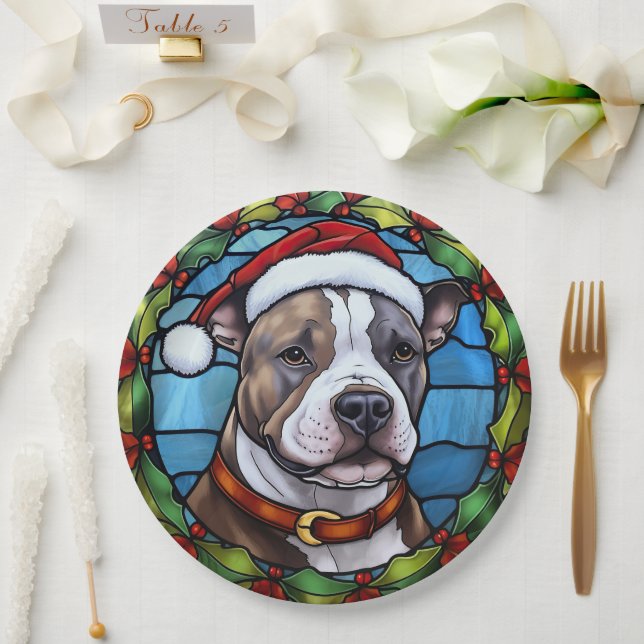 Staffordshire Bull Terrier Stained Glass Christmas Paper Plate (Wedding)