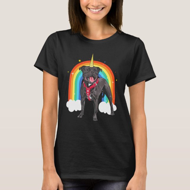Staffordshire Bull Terrier Unicorn Colourful Amsta T-Shirt (Front)
