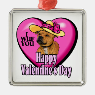 Staffordshire Bull Terrier Valentines Day Metal Tree Decoration