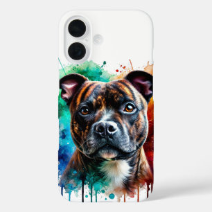 Staffordshire Bull Terrier Watercolor Art iPhone 16 Case