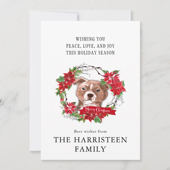 Staffordshire Bull Terrier Watercolor Christmas Holiday Card (Front)