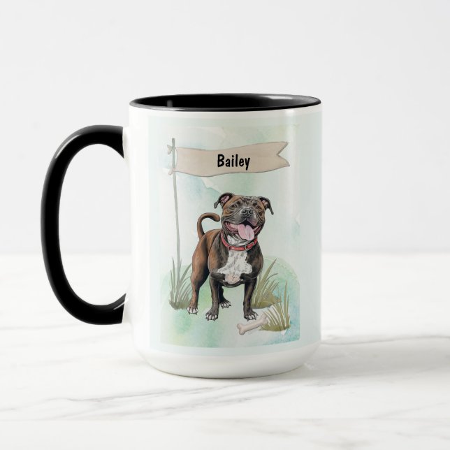 Staffordshire Bull Terrier Watercolor Personalised Mug (Left)