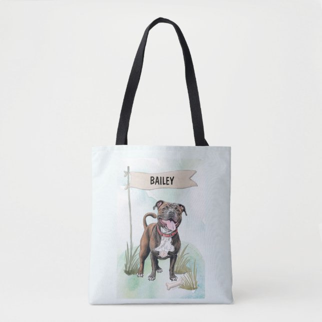 Staffordshire Bull Terrier Watercolor Personalised Tote Bag (Front)