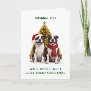Staffordshire Bull Terriers Dogs Christmas Holiday Card