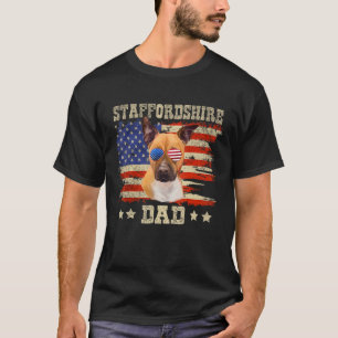 Staffordshire Dad Merica American Flag Dog Men Jul T-Shirt