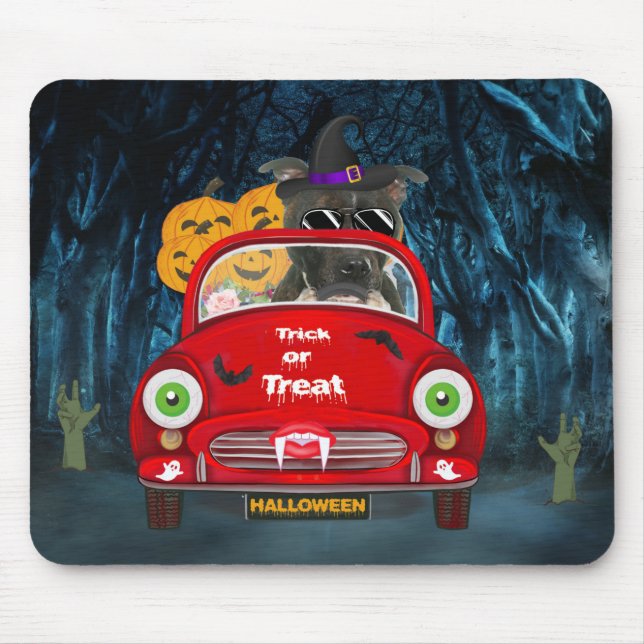 Staffordshire Dog Driving Car Scary Halloween  Mouse Pad (Front)