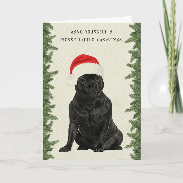 Staffordshire Terrier Merry Little Christmas Holiday Card (Front)