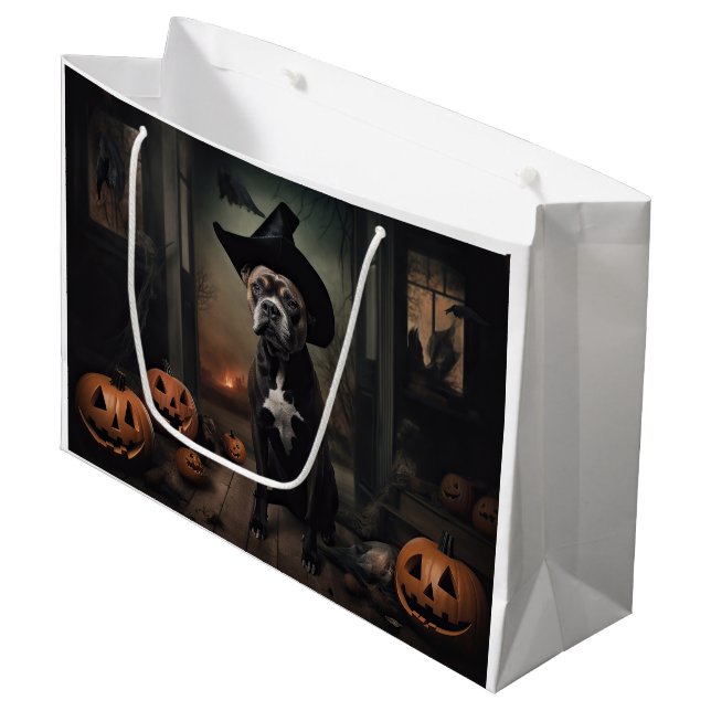 Staffordshire Terrier Pumpkins Halloween Scary  Large Gift Bag (Front Angled)