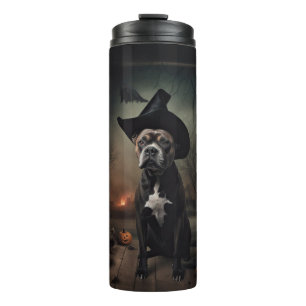 Staffordshire Terrier Pumpkins Halloween Scary Thermal Tumbler