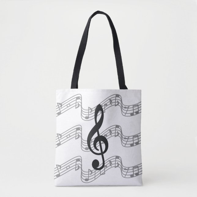 Staffs and Treble Clef on Black Tote Bag (Front)