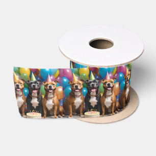 Staffy Birthday Party With Cake Balloons, Satin Ribbon