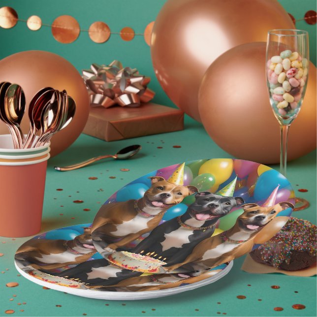 Staffy Celebration: A Birthday Party with Cake  Paper Plate (Multi)