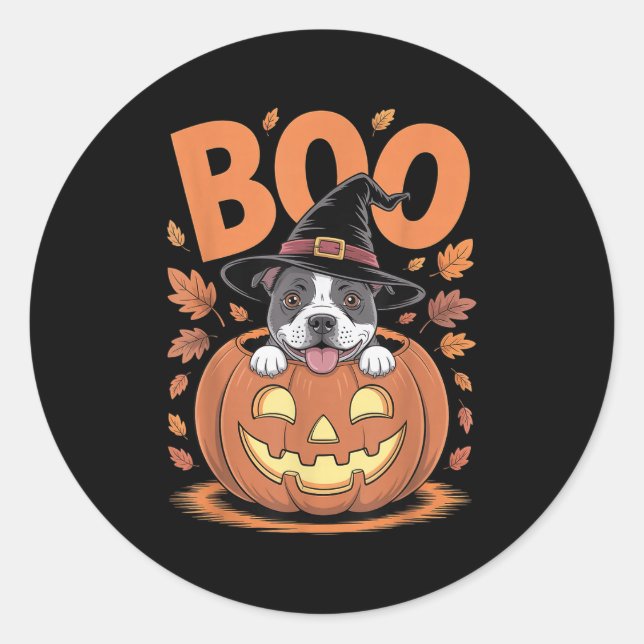 Staffy Costume Pumpkin Halloween Staffordshire Bul Classic Round Sticker (Front)