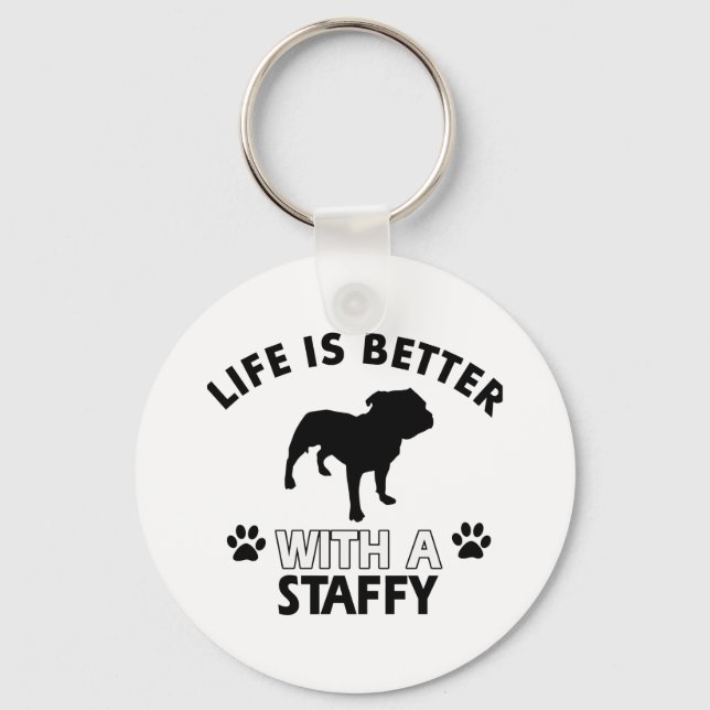 Staffy dog breed designs key ring (Front)