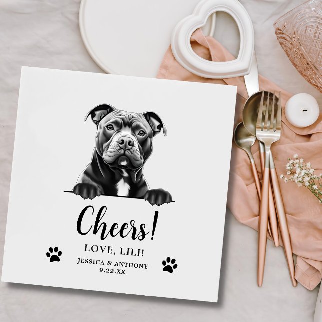 Staffy Dog Drawing Personalised Cheers Napkin (Creator Uploaded)