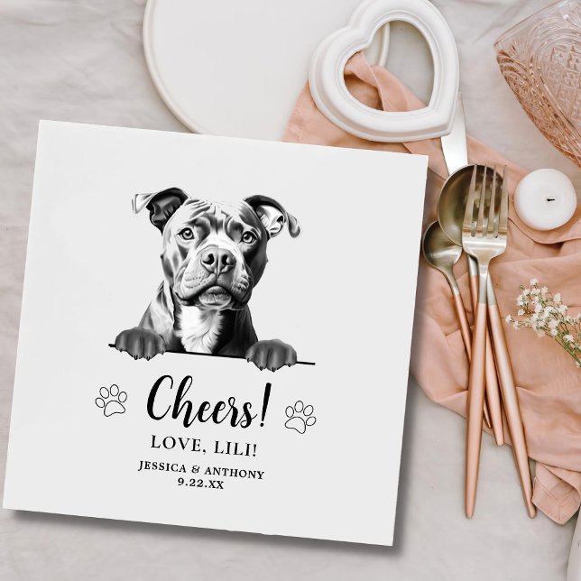 Staffy Dog Drawing Personalised Cheers Napkin (Creator Uploaded)
