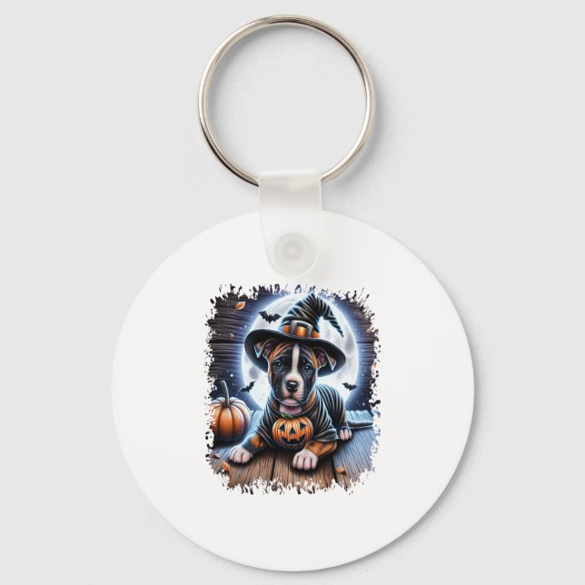 Staffy Dog Halloween Square Key Ring (Front)