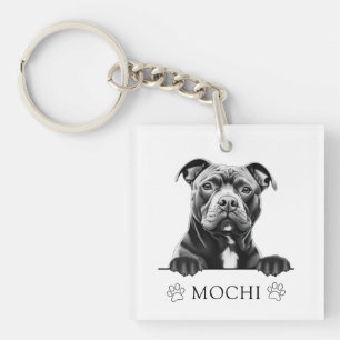 Staffy Dog Hand Drawing Personalized Key Ring