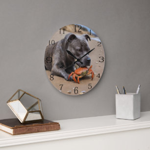 Staffy Is Friends With A Beach Crab, Large Clock