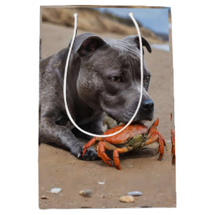 Staffy Is Friends With A Beach Crab, Medium Gift Bag