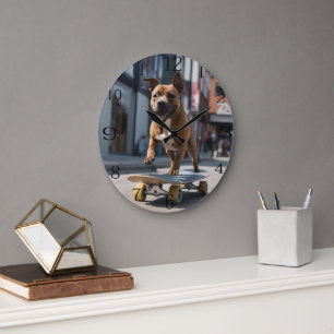 Staffy Skateboarder, Large Clock