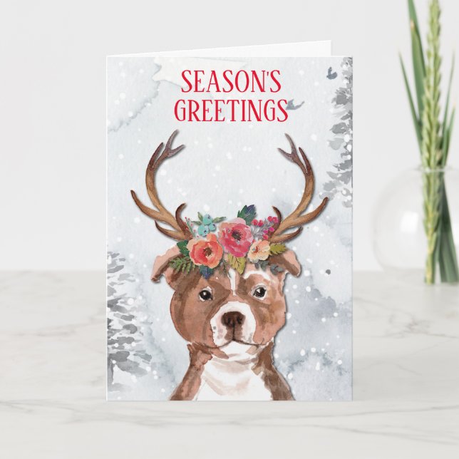 Staffy Staffordshire Bull Terrier Watercolor Holiday Card (Front)