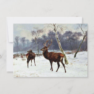 Stag and Doe in a Snowy Landscape Card
