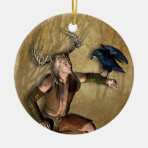 Stag and Raven Personalised Round Ornament