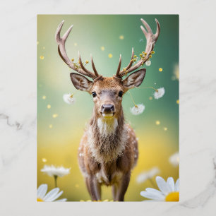 Stag Animal Fun Miniature Size Fantastic Surreal  Foil Holiday Postcard