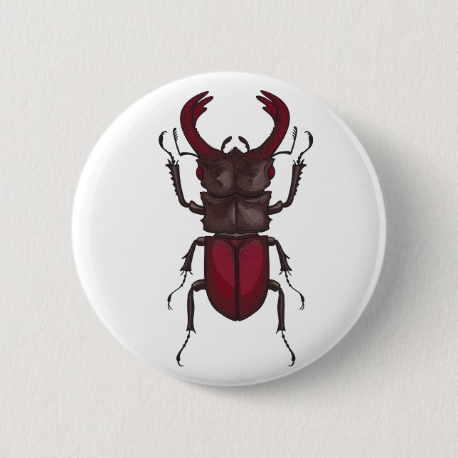 Stag beetle 6 cm round badge (Front)